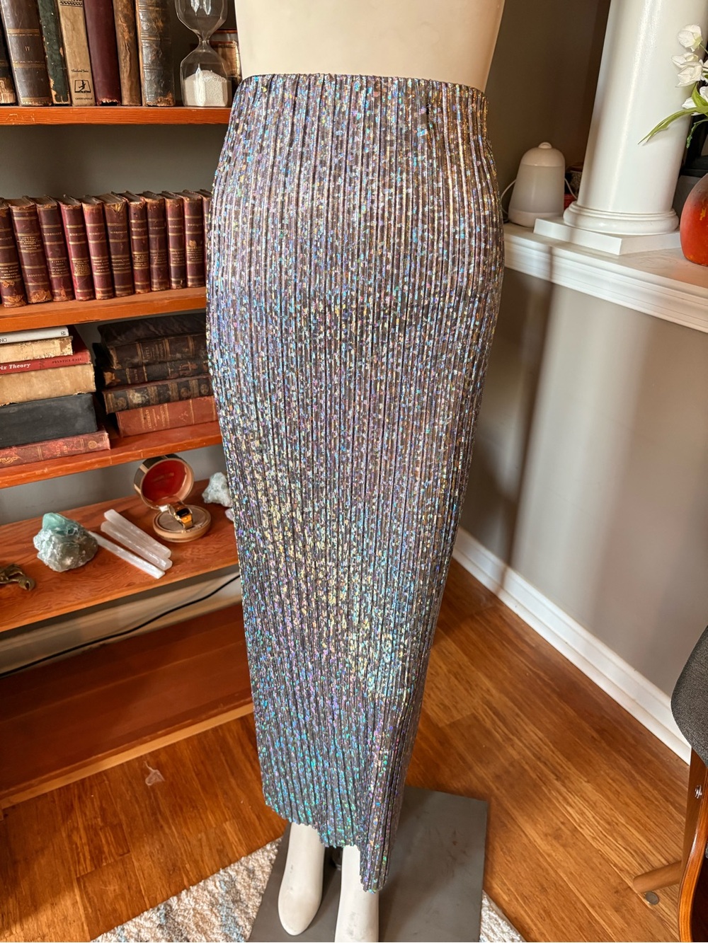 Topshop Iridescent Metallic Pleated Maxi Skirt in Multi-Hue Elastic Waist